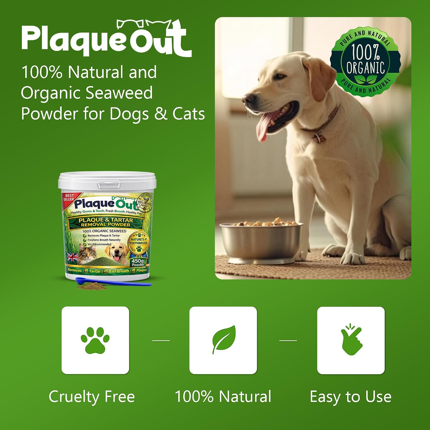 Thumbnail 2 de Plaque Out 450g Pot – 100% Natural Seaweed Dental Powder for Dogs & Cats