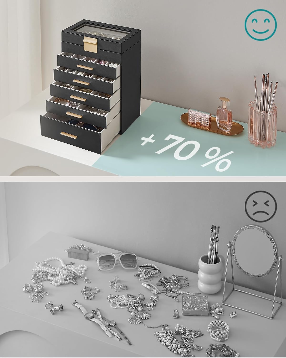 Detalle de SONGMICS JBC171B01 Gisella 6-tier jewellery box with glass lid and velvet lining