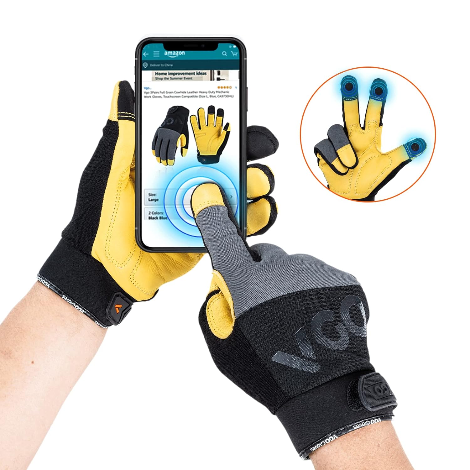 Detalle 2 de Guanti da Lavoro Antivibrazione Vgo CA7723WR M, giallo – 1 paio