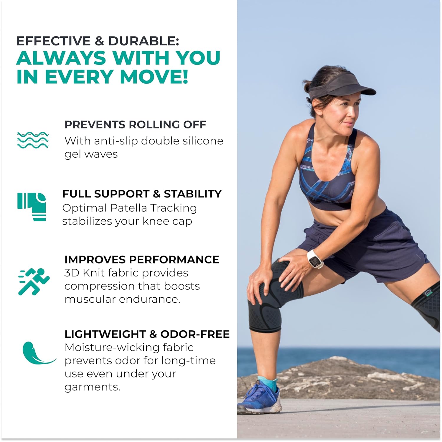 Detalle de Modvel Compression Knee Sleeves (2-Pack) for Running Pain Relief – Unisex