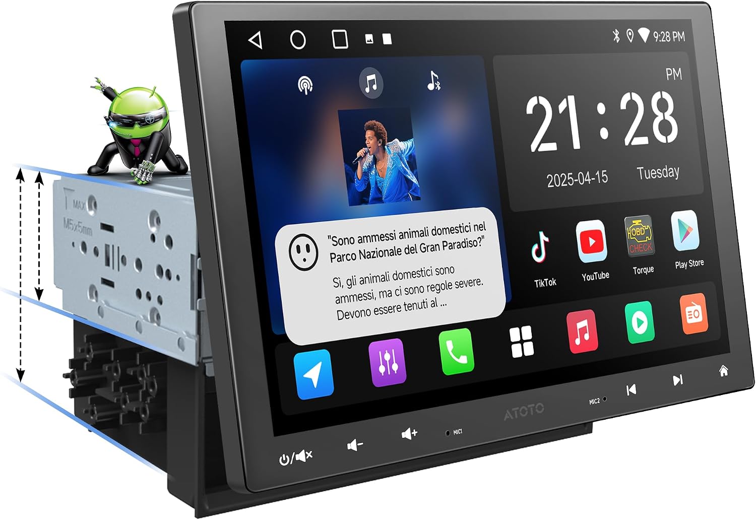 Detalle de ATOTOZONE A5L autoradio Android con schermo FlexView Pro QLED da 10,1" e CarPlay/Android Auto wireless