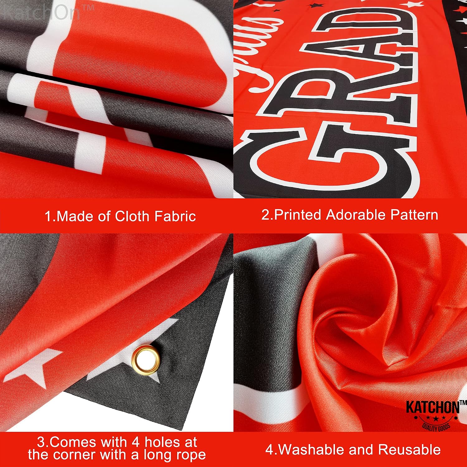 Thumbnail 4 de Graduation Decorations 2026 | Red & Black Congrats Grad Banner (72x44) by KatchOn