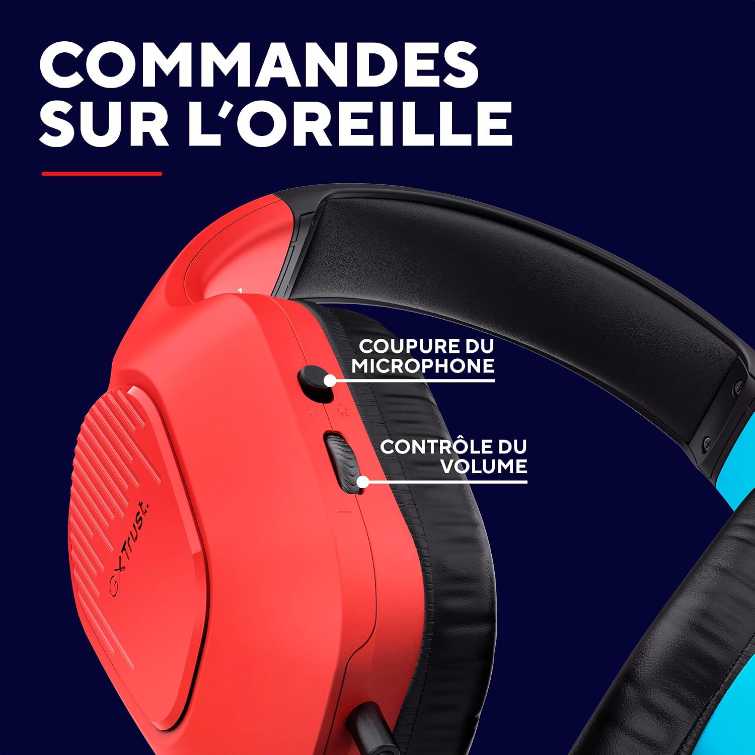 Thumbnail 6 de GXTrust Zirox: Casque Gaming Léger pour Nintendo Switch (Bleu/Rouge) avec micro rétractable