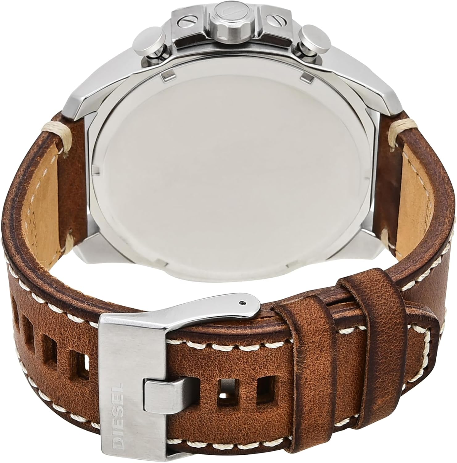 Detalle 2 de Diesel Mega Chief Series Herrenuhr – Chronograph, Edelstahlgehäuse, blaues Zifferblatt, Lederarmband