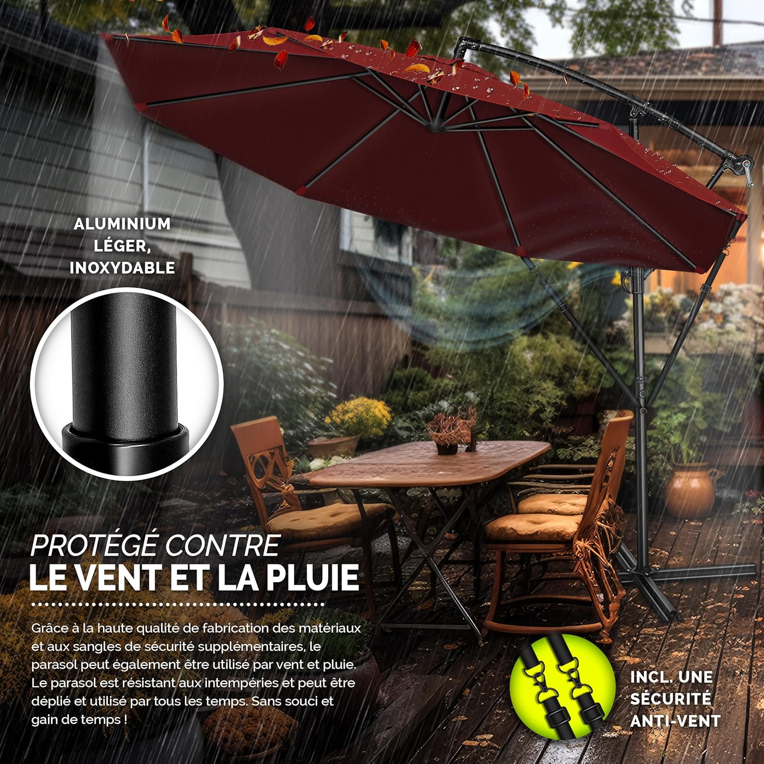 Thumbnail 3 de tillvex Parasol déporté hexagonal 3 m avec manivelle : protection UV pour jardin, terrasse ou marché