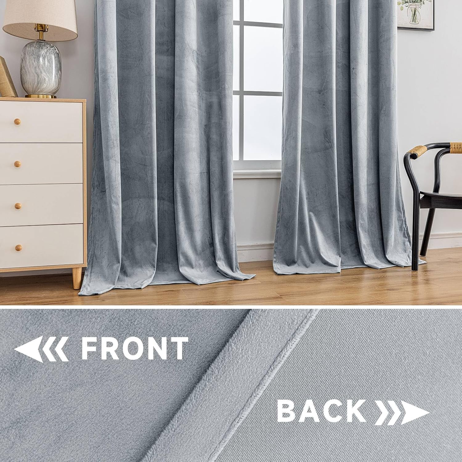 Thumbnail 5 de Ystyle Rideau Occultant Velours (lot de 2) 140 x 245 cm à œillets inox gris argenté