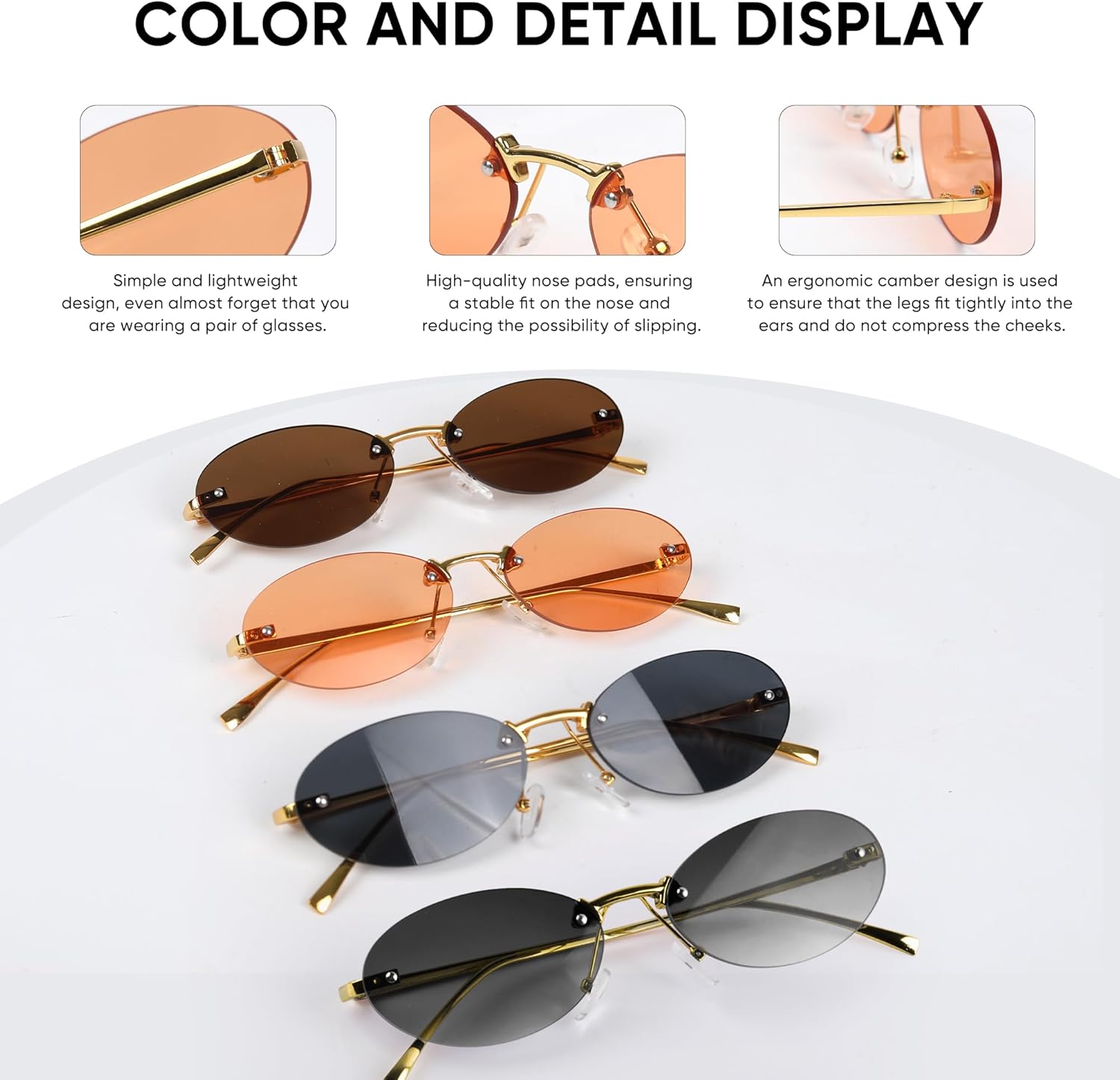Thumbnail 3 de MEGAVOW rimless oval tinted sunglasses with beaded eyeglasses strap (fashion frameless) – UV protection