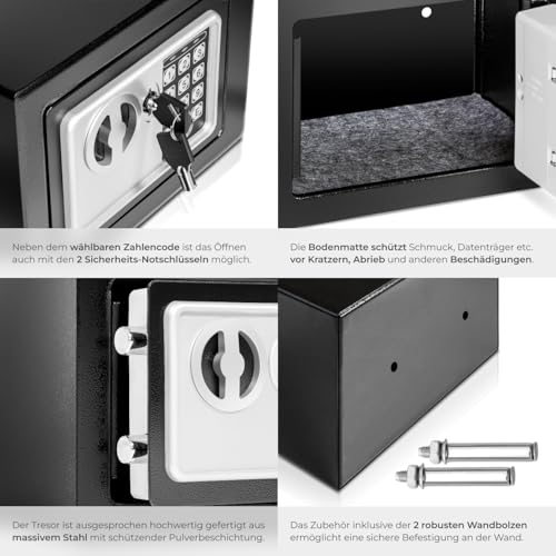 Detalle de tectake Tresor für Zuhause: Elektronischer Safe mit Doppelbolzenverschluss, LED-Anzeige und zwei Öffnungsoptionen