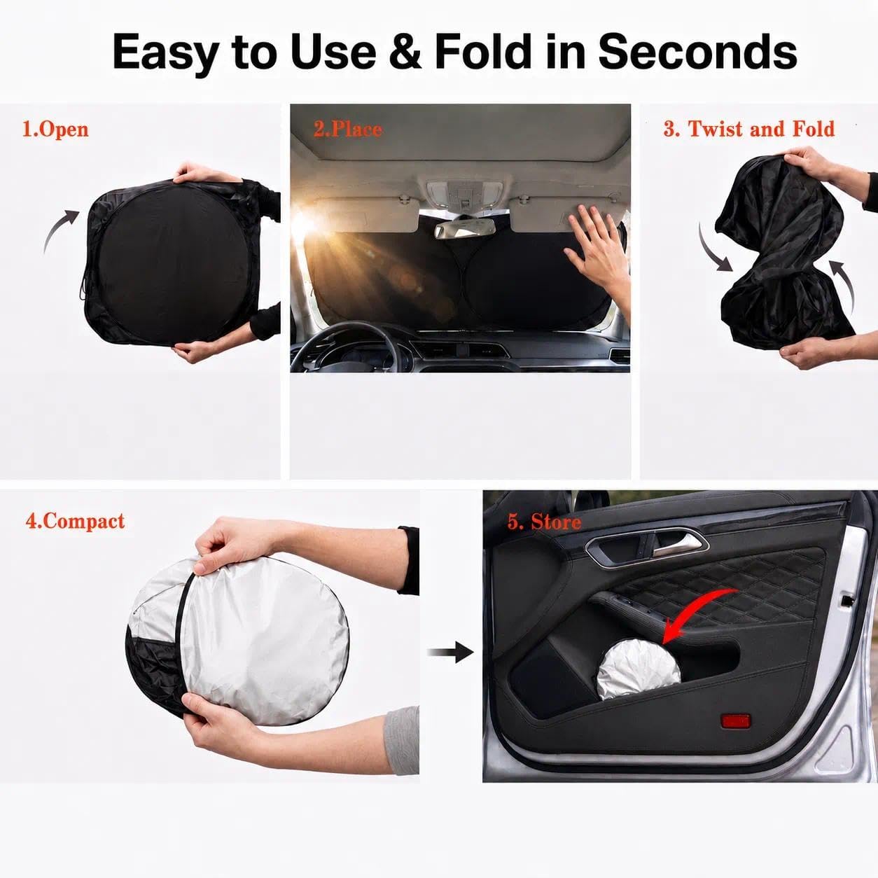 Thumbnail 5 de Car Windshield Sun Shade, Classic Black Eyes, 63 x 31.5" — Universal Mid-Sized Sedan & SUV