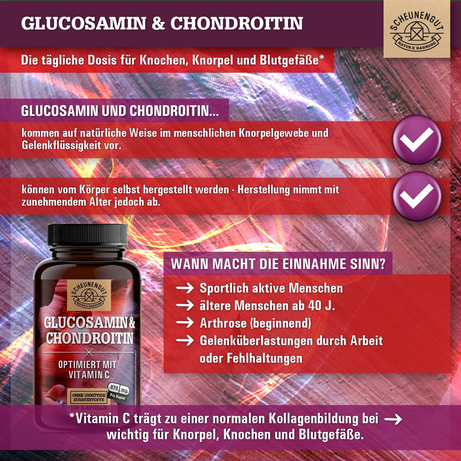 Thumbnail 2 de Glucosamin Chondroitin Hochdosiert (2.630 mg/Tag) mit Vitamin C – DE Scheunengut® Kapseln, laborgeprüft