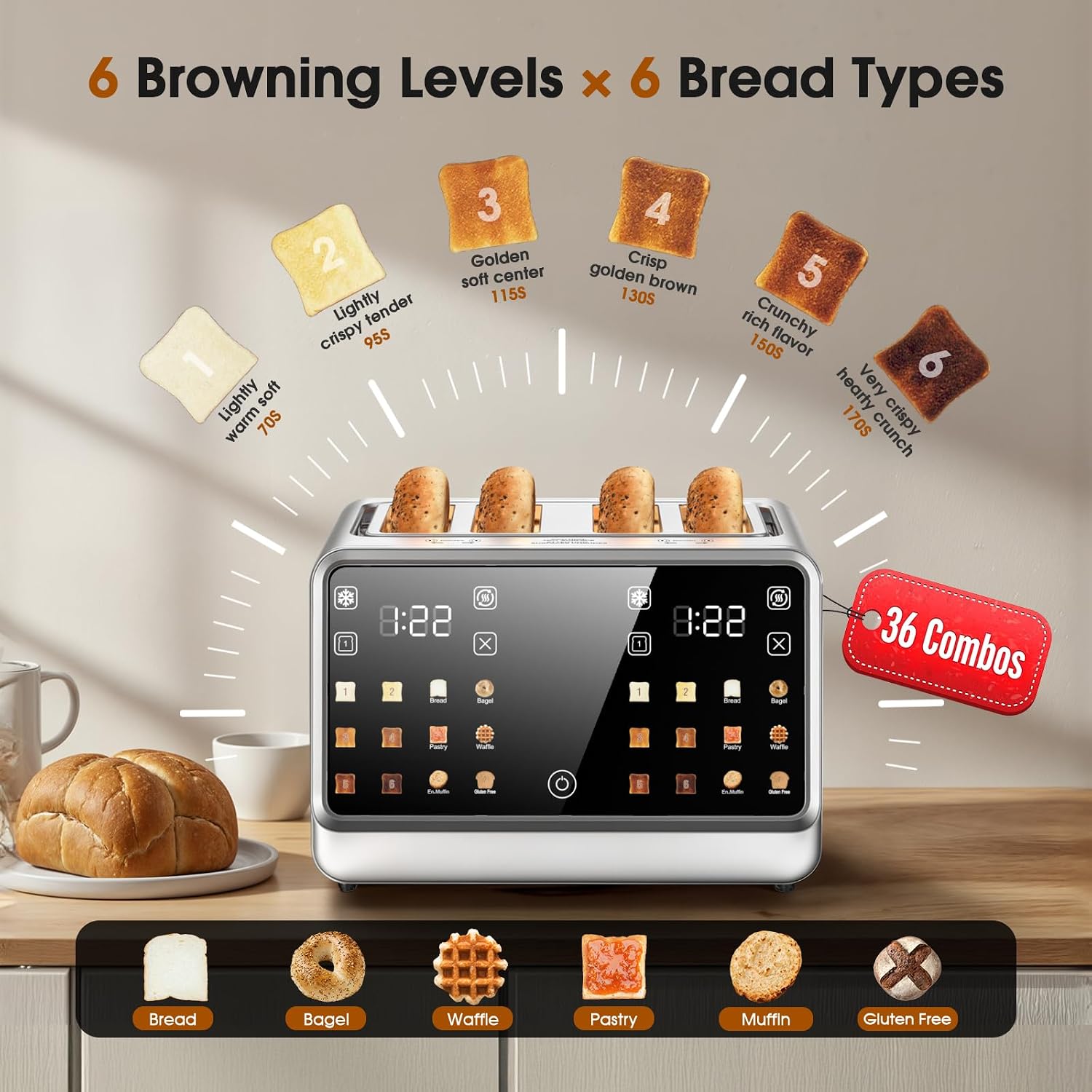 Thumbnail 2 de Touch Screen Toaster 2-Slice 900W 🍞