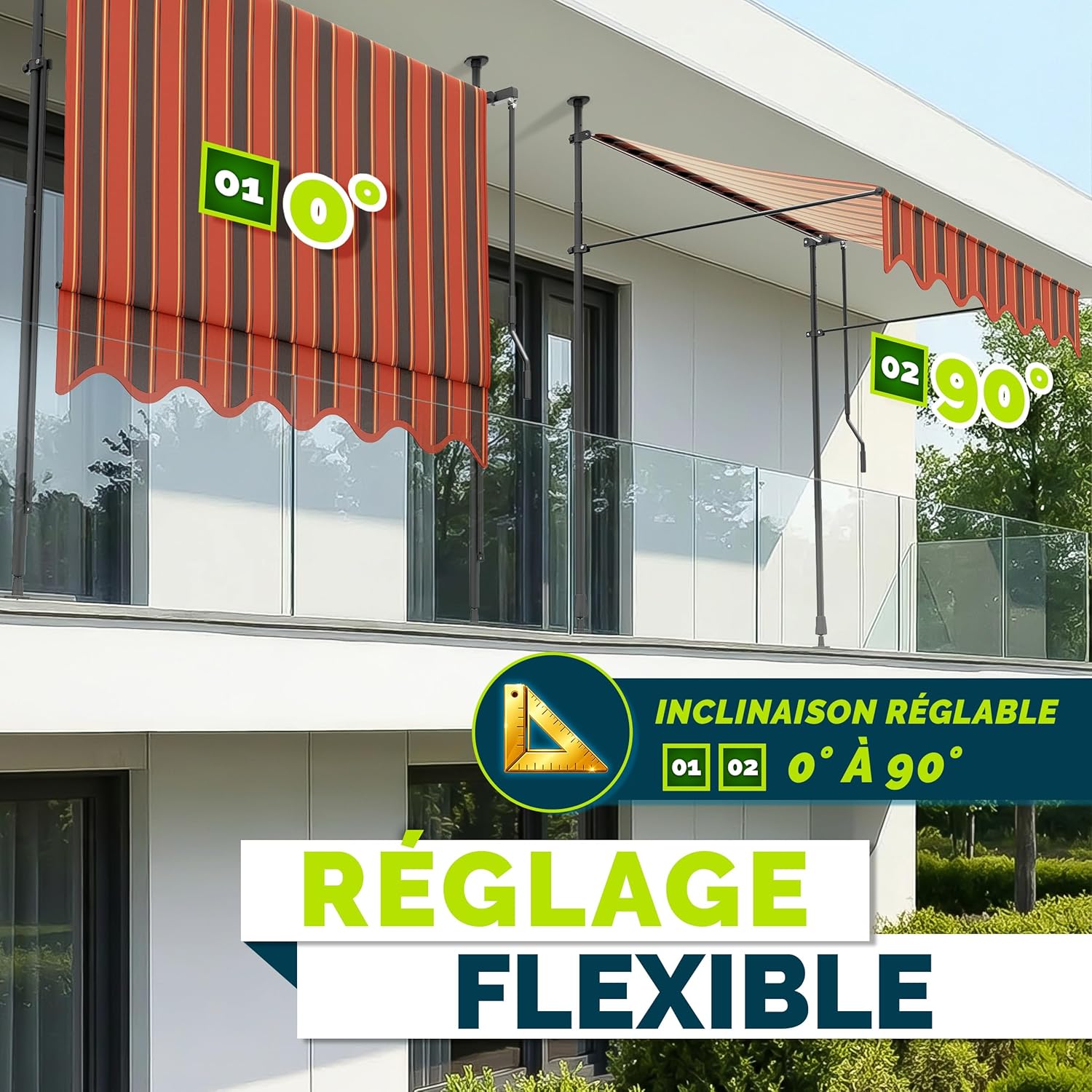 Thumbnail 1 de Store banne manuel rétractable tillvex avec manivelle (Orange/Anthracite) – marquise de balcon sans percement – 200 cm