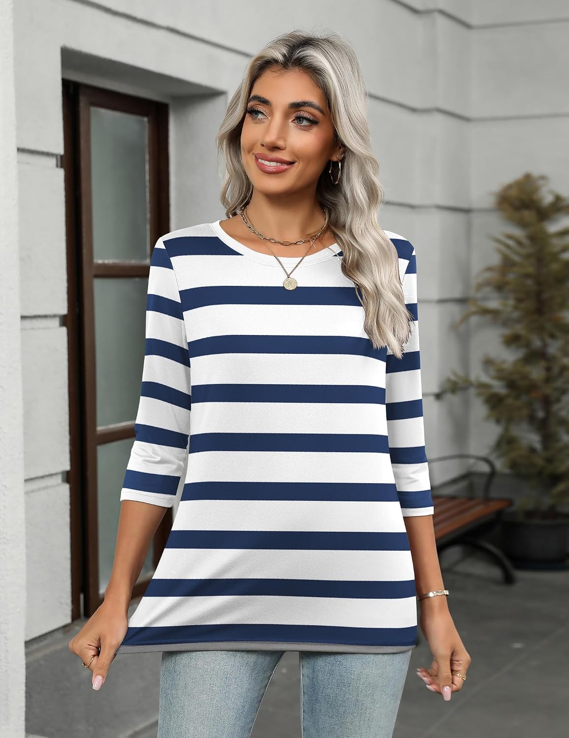 Detalle de Zeagoo Women's 3/4-Sleeve Tunic Top in Polyester