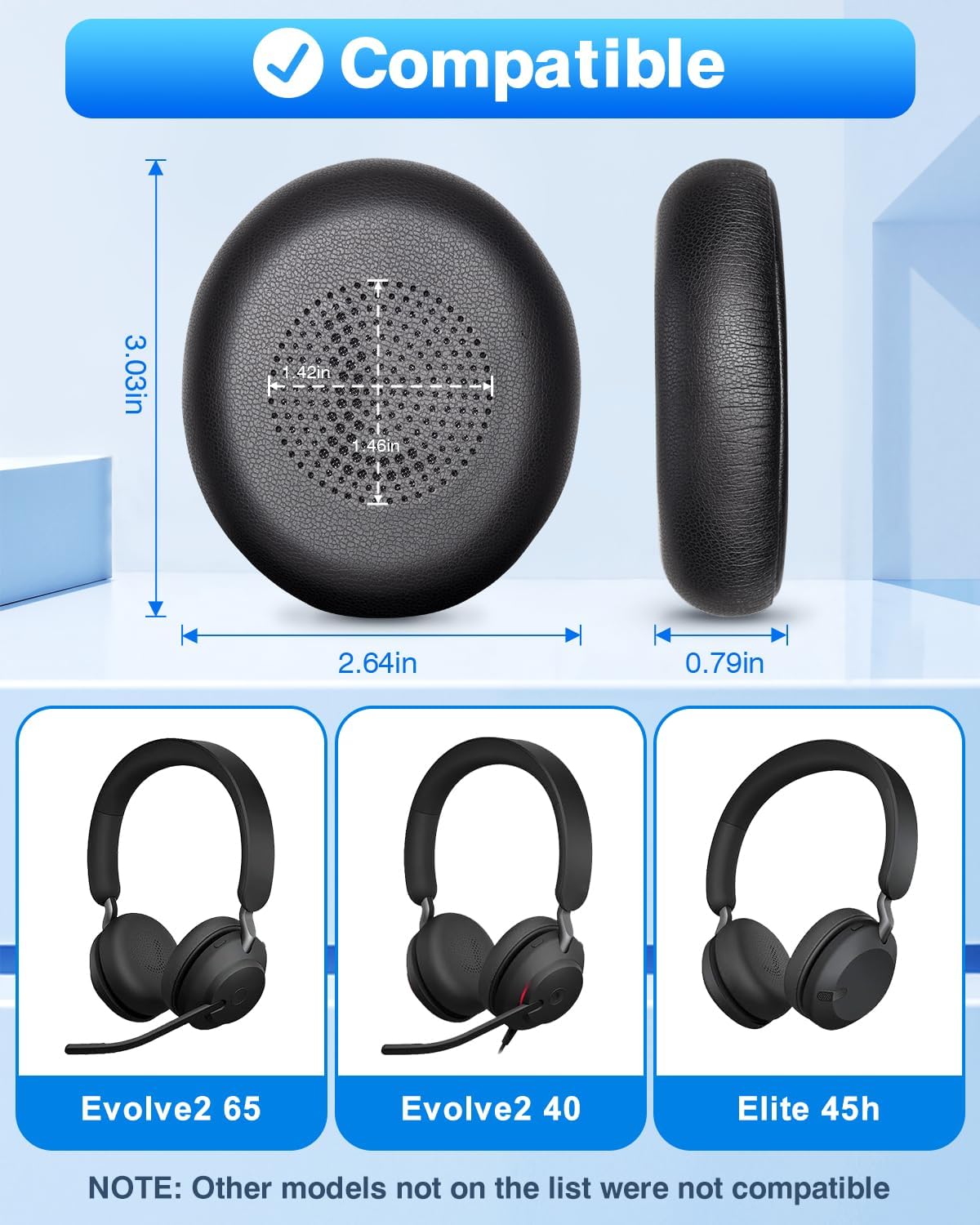 Thumbnail 1 de Link Dream Replacement Earpads for Jabra Evolve2 65 / Evolve2 40 / Elite 45h (Black) – Soft protein leather cushions