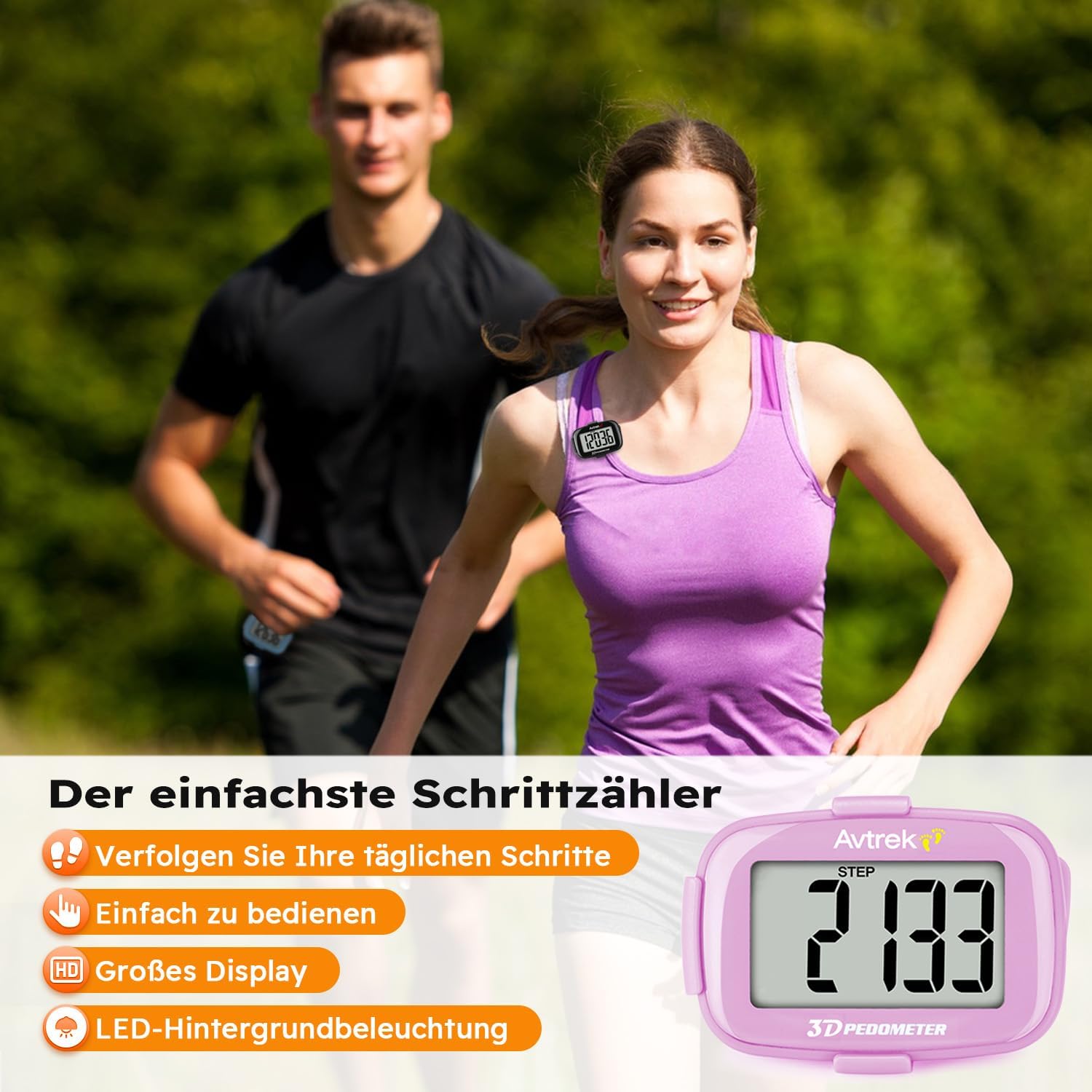Detalle 2 de AVTREK Präziser 3D-Schrittzähler Mini-Schrittzähler für Walking und Laufen im Freien