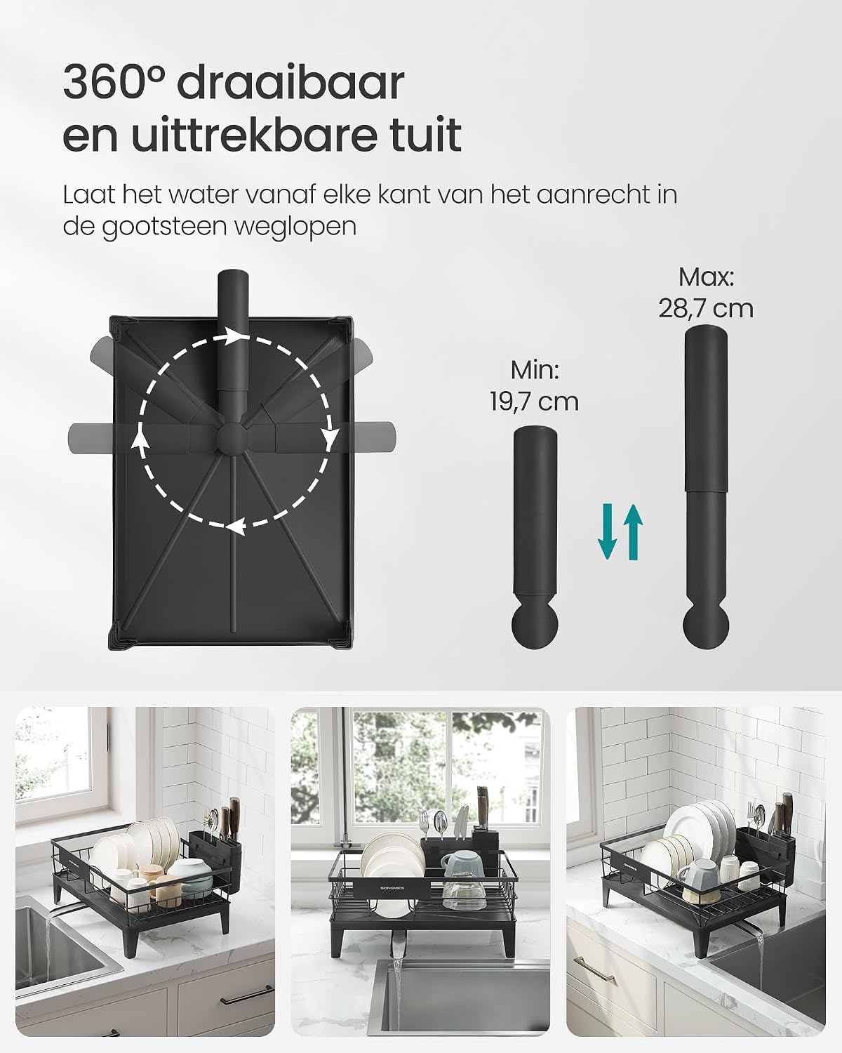 Detalle de SONGMICS PATALLA KCS550B01 afdruiprek met 360° draaibare afvoer, zwart