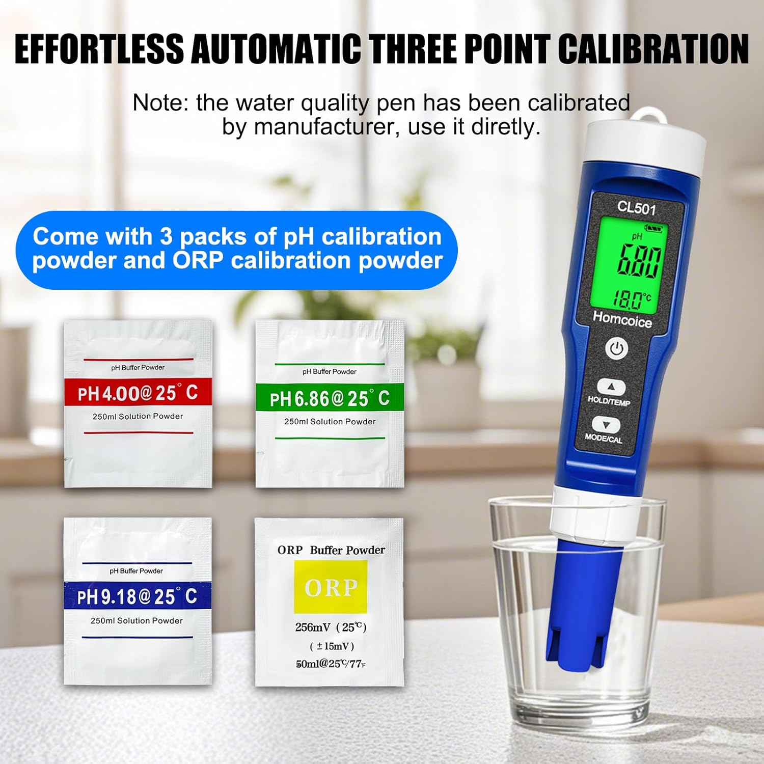 Thumbnail 6 de Homcoice 5-in-1 Pool-Wasserqualitätsmessgerät: pH, freies Chlor, ORP/Redox, Wasserstoff (H₂) & Temperatur