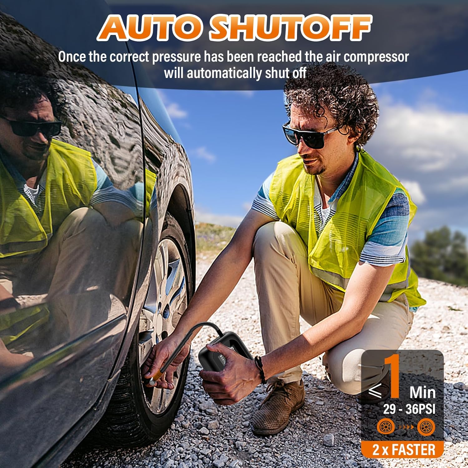 Thumbnail 3 de Elektrische Luftpumpe 6000 mAh – Akku Mini Kompressor für Fahrrad, Motorrad, Auto & Bälle (bis 10,3 bar / 150 PSI)