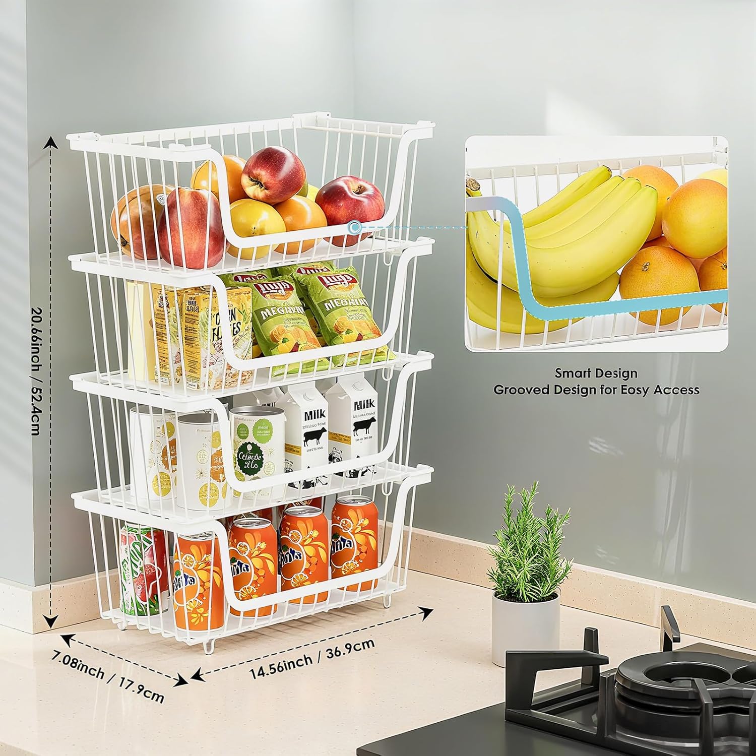 Thumbnail 1 de GAOKASE 4-Piece Stackable Wire Baskets for Pantry Organizers and Storage