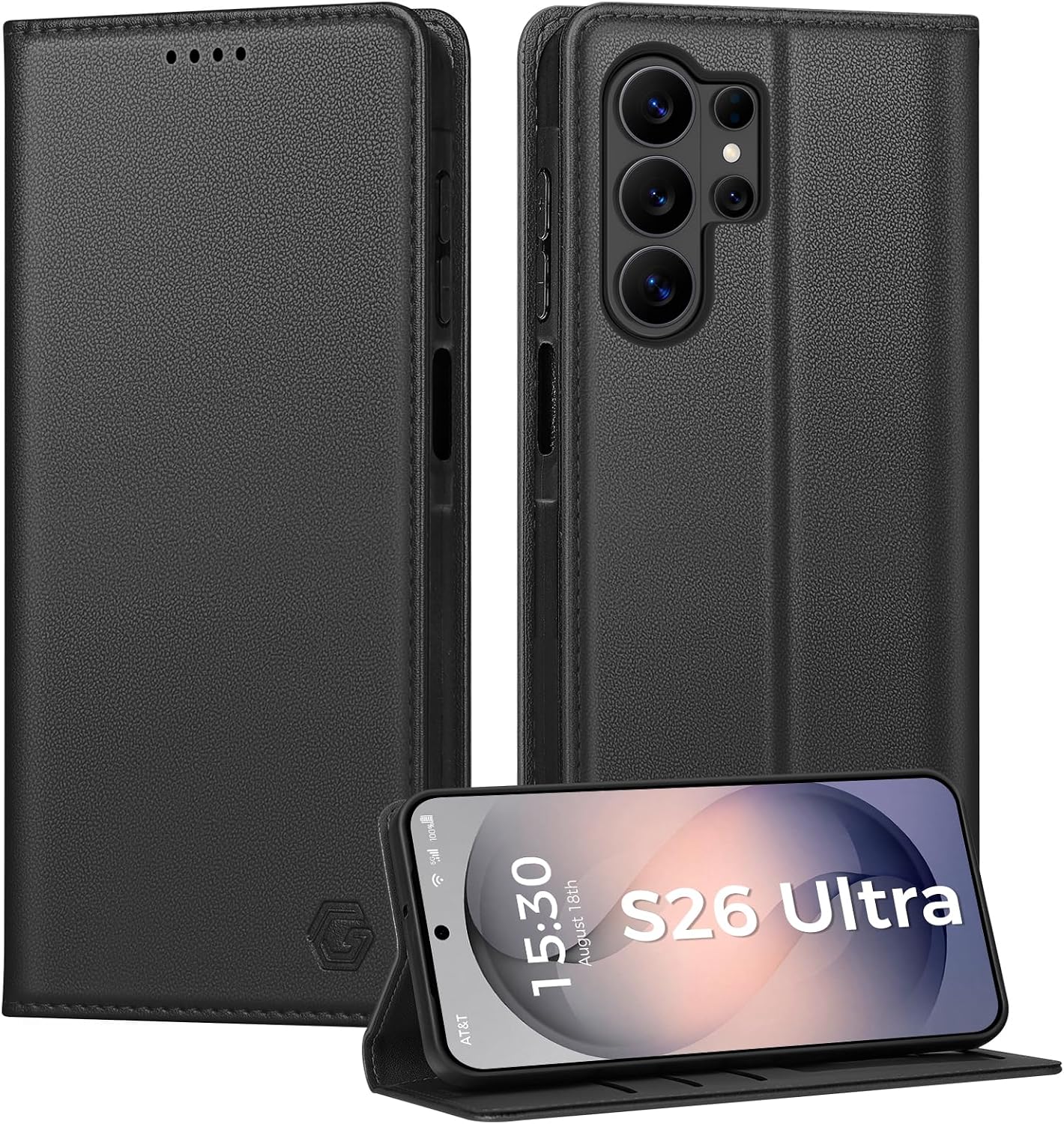 Detalle de Kirnntca Flip-Hülle für Samsung Galaxy S26 Ultra 5G – Schwarz, Kartenfach & Standfunktion