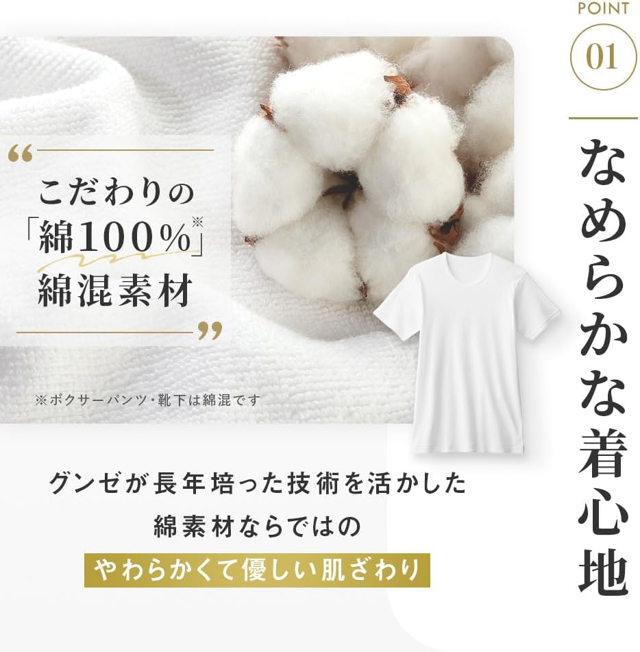 Detalle de GUNZE GM00153 メンズVネックTシャツ 綿100%・3枚組のベーシックインナー