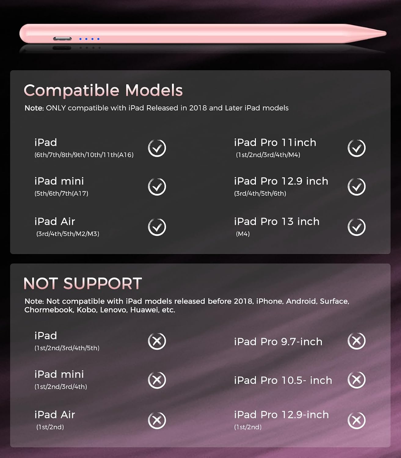 Thumbnail 1 de Stylus Pen for iPad (2018–2025) Digital iPad Pencil with Palm Rejection, Double-Tap Activation & Magnetic Attachment (Pink)