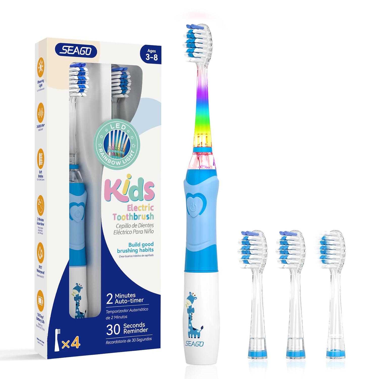 Thumbnail 6 de SEAGO SG977 Kids Electric Toothbrush (Ages 3+), Soft Bristles, Timer, IPX7 Waterproof