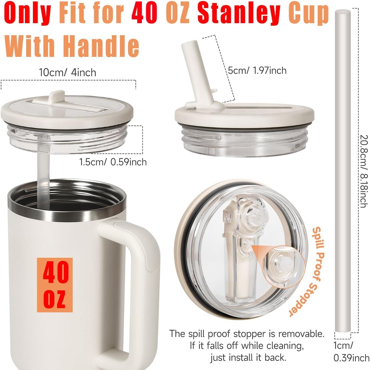 Thumbnail 1 de Padonco 2-Pack 40oz Flip Straw Leak-Proof Cup Lid for Stanley H2.0 Quencher & ProTour (Beige + White)