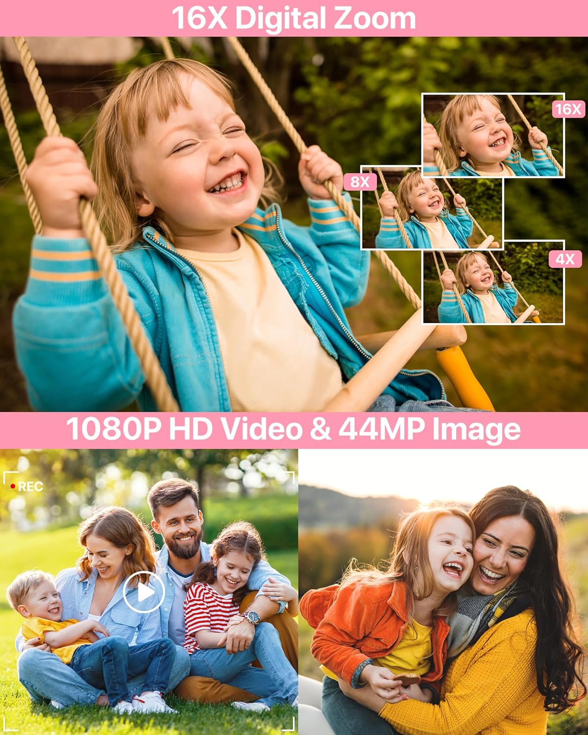 Thumbnail 1 de Digital Camera with Built-In Fill Light, FHD 1080P Video, 16X Digital Zoom, SD Card Point-and-Shoot (Compact for Teens & Kids)
