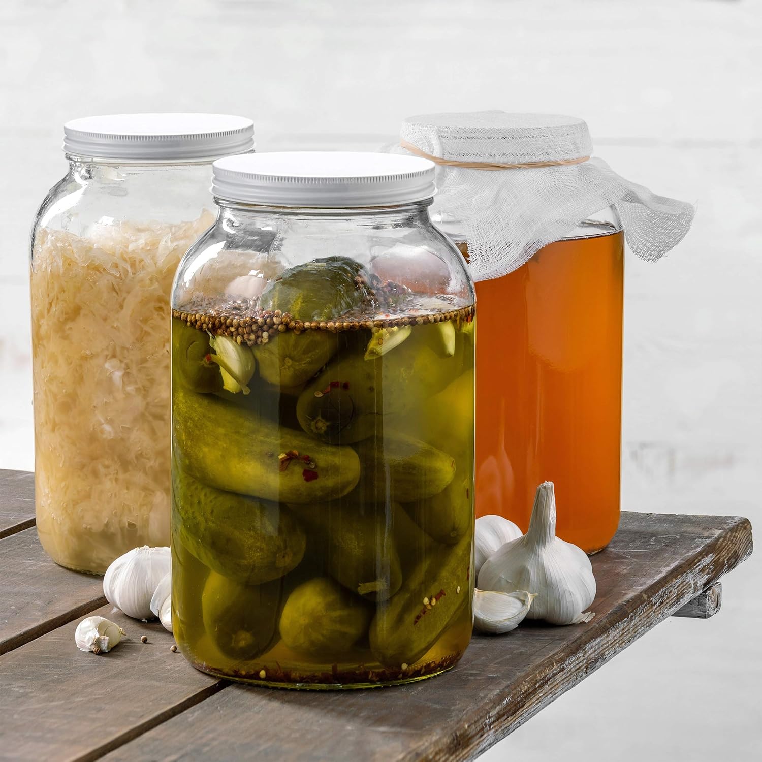 Detalle de 1 Gallon Glass Jar with Lid – 2 Pack, Wide Mouth, Airtight Metal Lids, BPA-Free & Dishwasher Safe