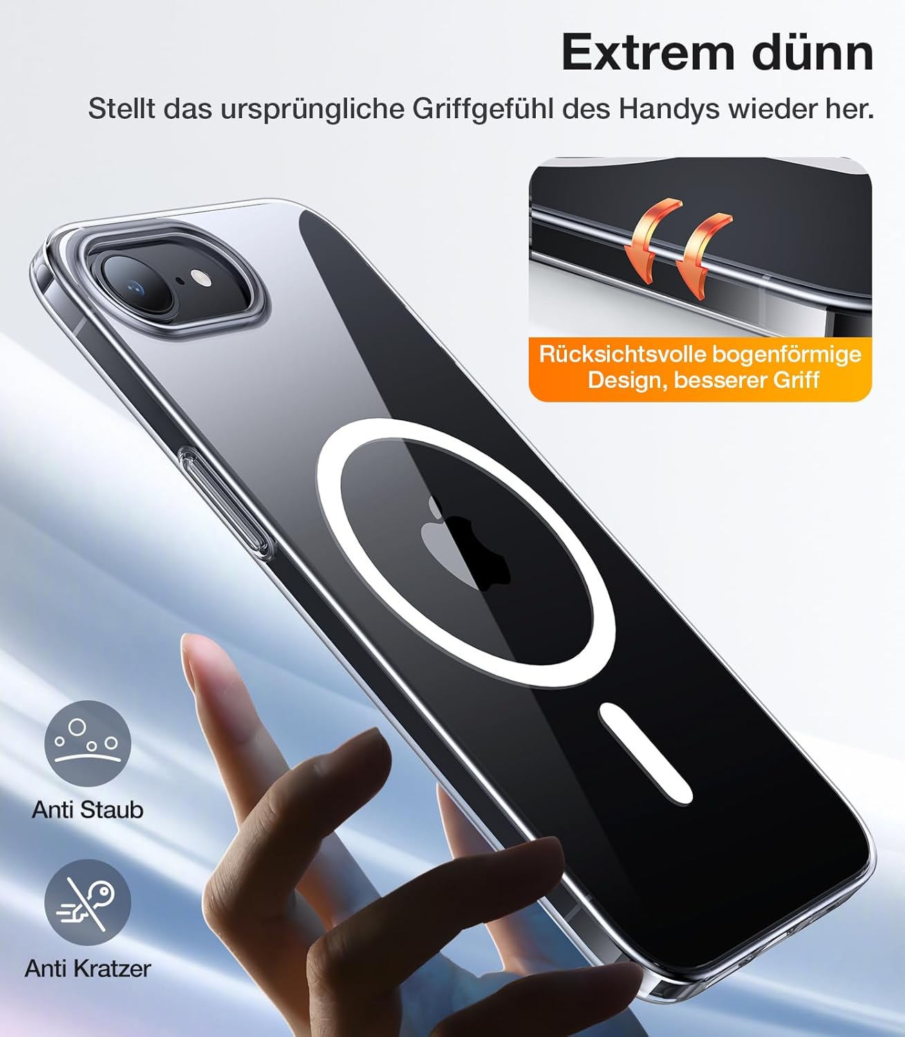 Thumbnail 3 de TORRAS Ultra Dünn Case für iPhone 17e / iPhone 16e mit MagSafe, transparent – kratzfest & Soft-Touch-Griff