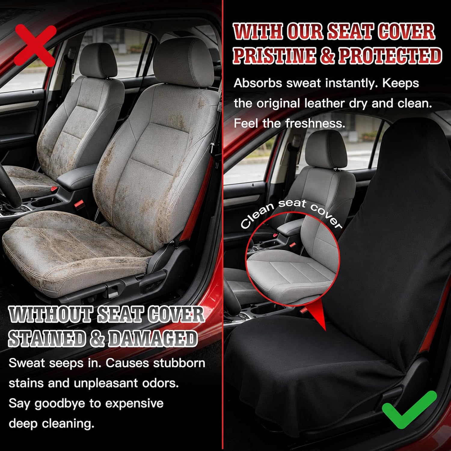 Detalle de TESFEEL Towel Car Seat Cover (GRS Certified Recycled Microfiber), Non-Slip Universal Front Protector — 2-Pack, Black