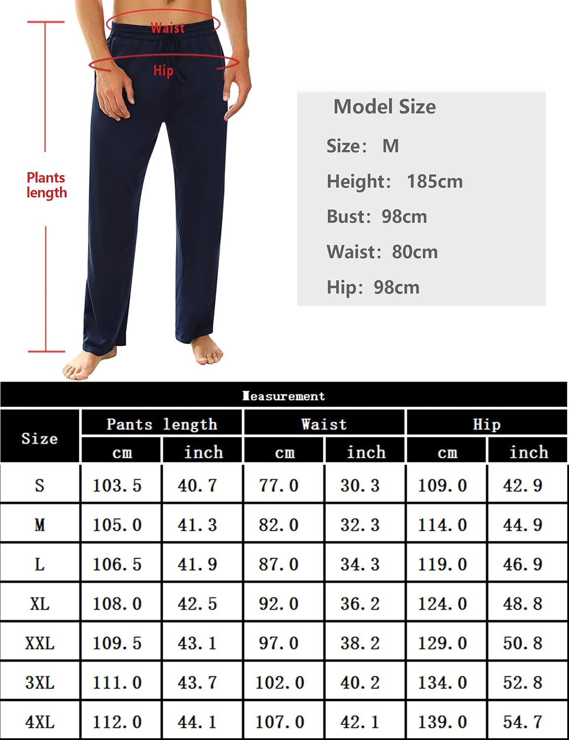 Detalle 2 de Pantalon de pyjama homme Marvmys en 100% coton – long, uni, avec cordon de serrage et poches