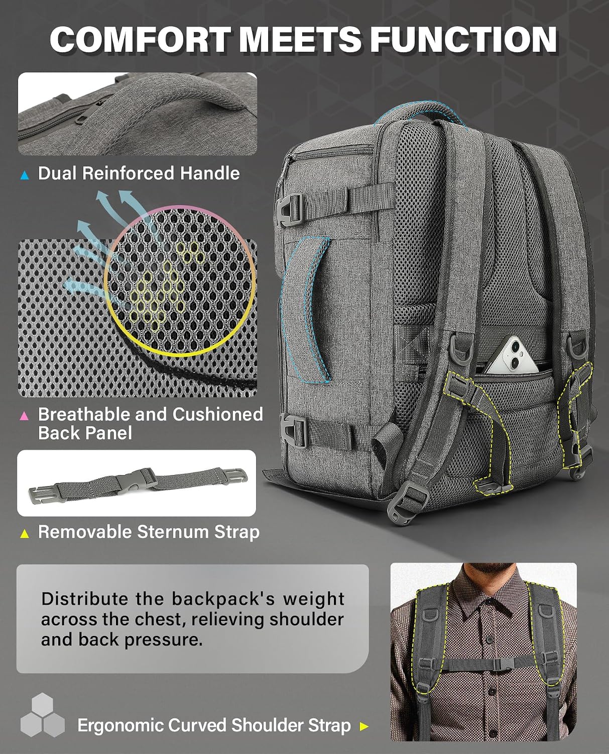 Thumbnail 3 de VANKEV Cabin Bag 32L Underseat 45x36x20cm – Practical 15.6” Laptop Ready Travel Companion