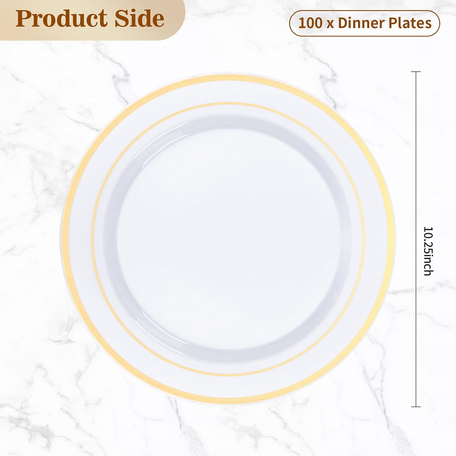 Detalle 2 de BESTVIP QJS-100 10.25-Inch Gold Plastic Dinner Plates, 100 Count