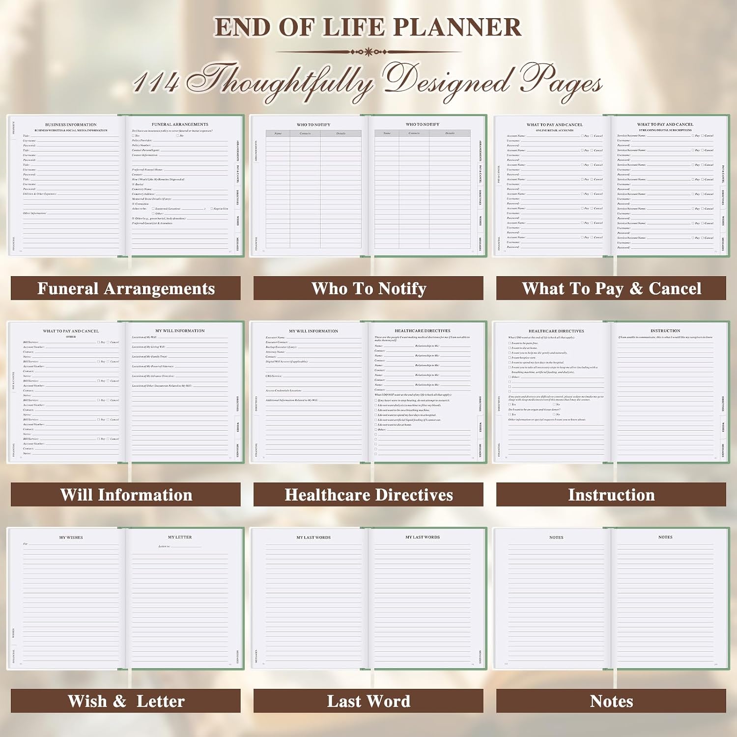 Thumbnail 4 de Lanpn End of Life Planner Death Organizer with Tabs – Leather Hardcover, Final Wishes & Estate Planning Journal