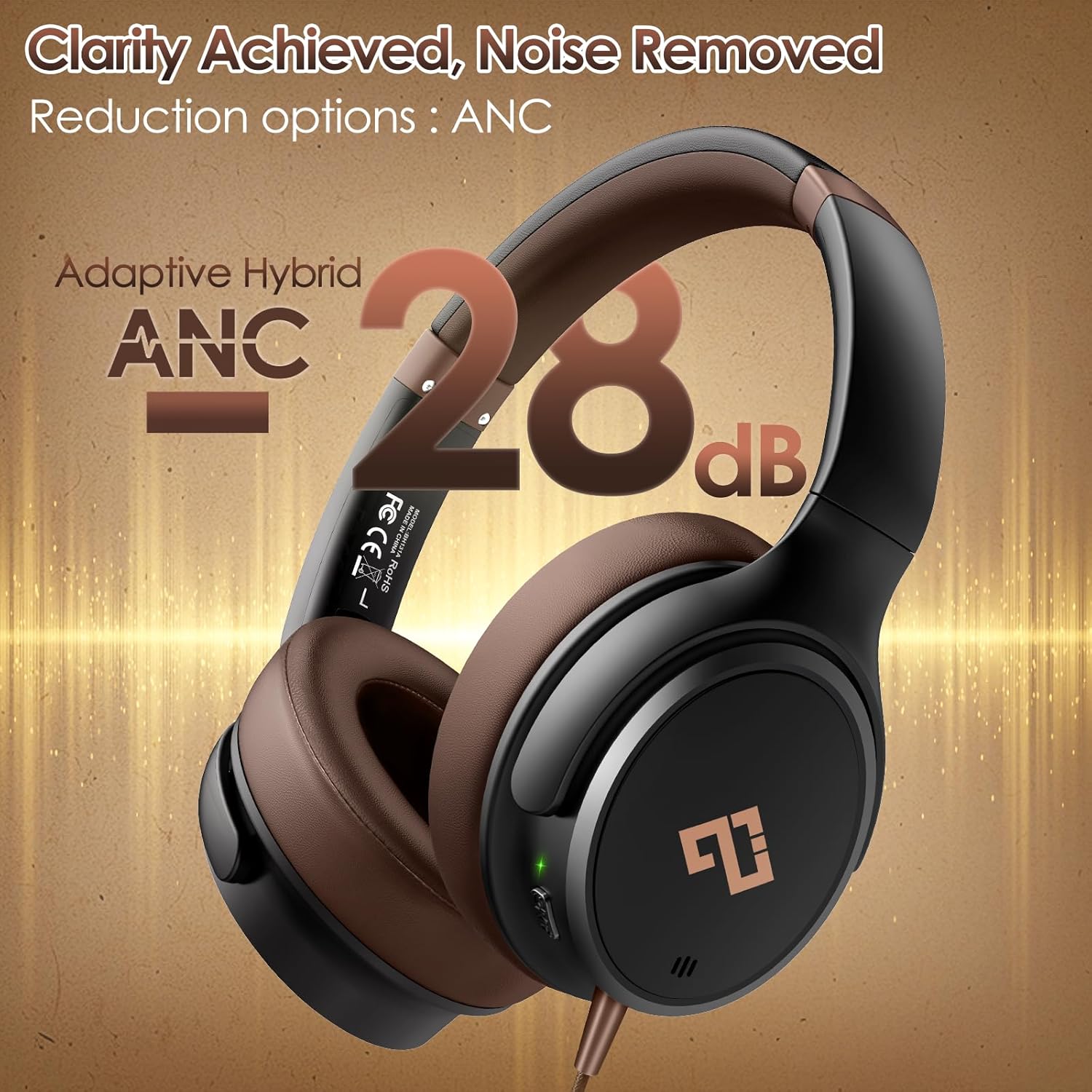 Detalle de USB-C Headphones Wired Over-Ear with 28dB ANC, Foldable, 195g, USB-C Connection