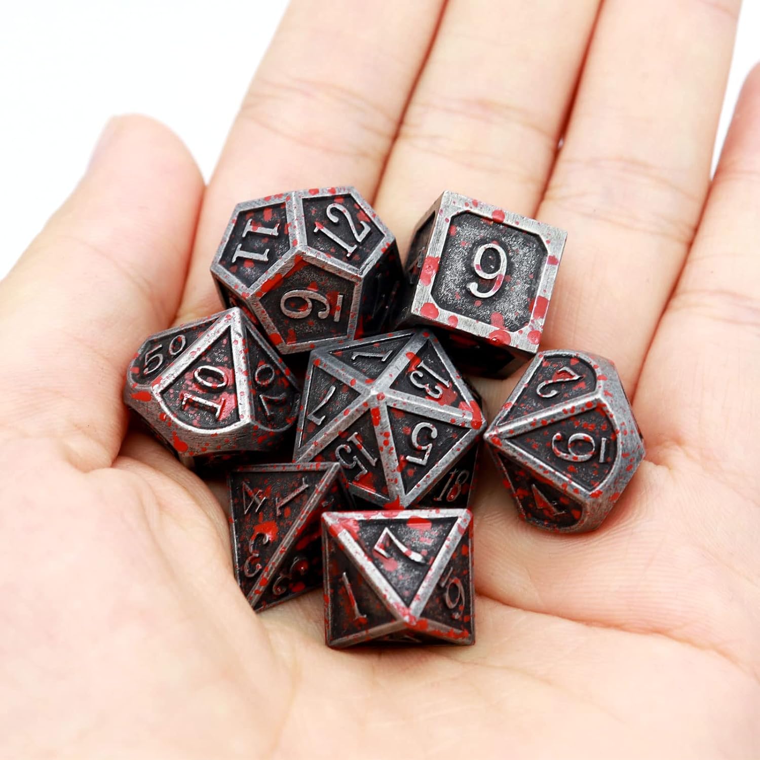 Thumbnail 6 de Haxtec Bloodstained Metal DND Dice Set (7 pcs) with Leather Dice Bag