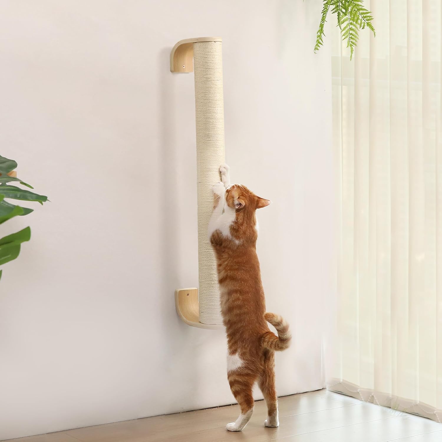 Detalle de FUKUMARU Griffoir pour Chat à 71 cm – Grattoir mural en sisal, poste vertical robuste