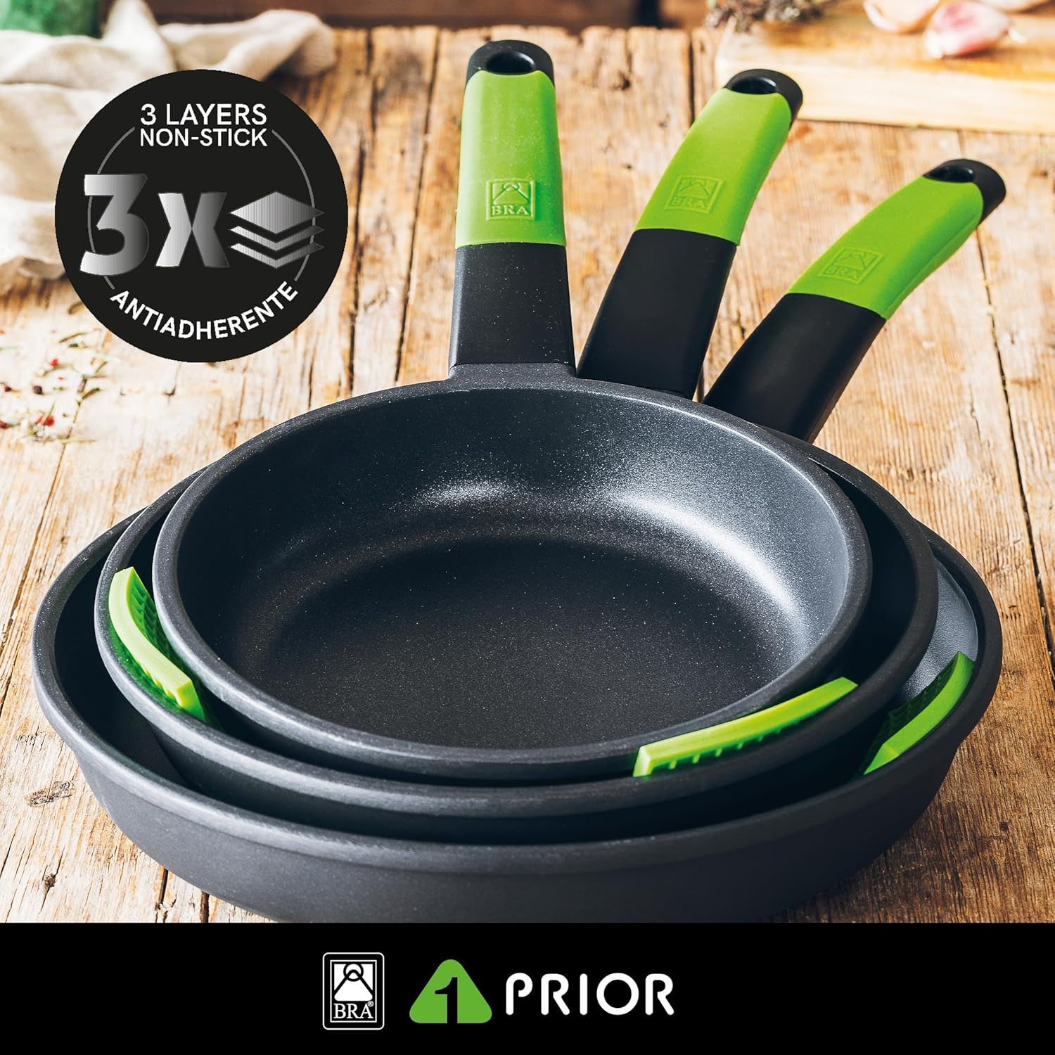 Thumbnail 2 de BRA Prior - Set de 3 Sartenes Antiadherentes con Salvamanteles