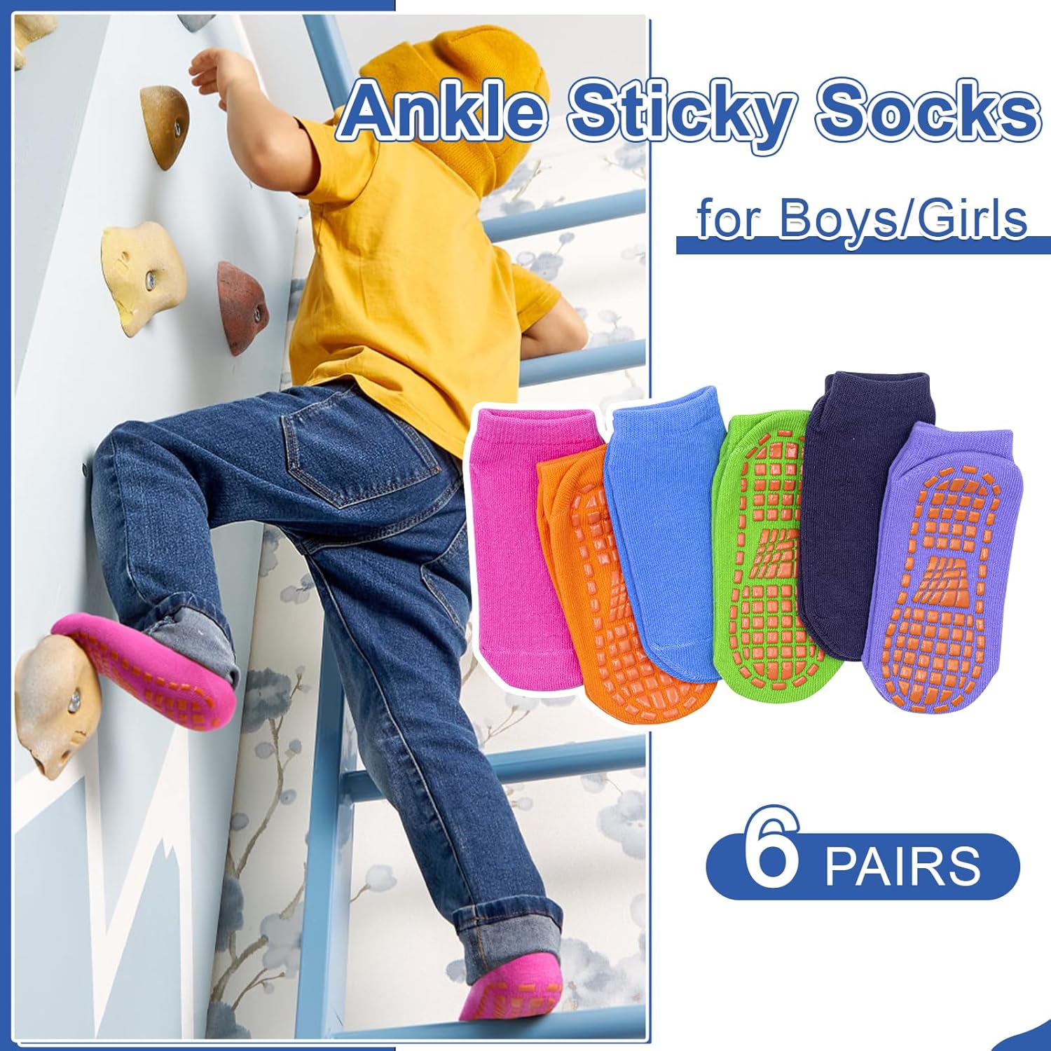 Thumbnail 5 de ARERWA Antirutschsocken Kinder Trampolin Socken – 6 Paar Rutschsocken für Kinder 2–13 Jahre