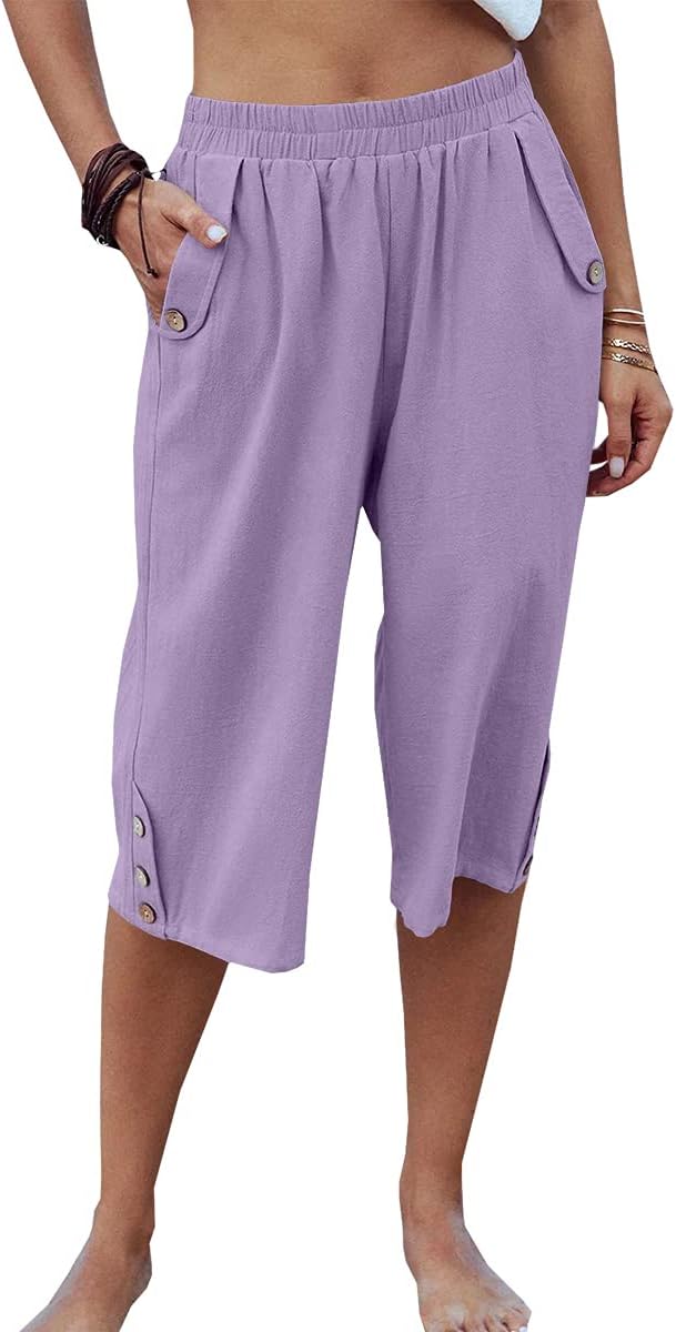 Detalle de Veatzaer Women’s Elastic Waist 3/4 Capri Harem Pants with Pockets (S–XXL)