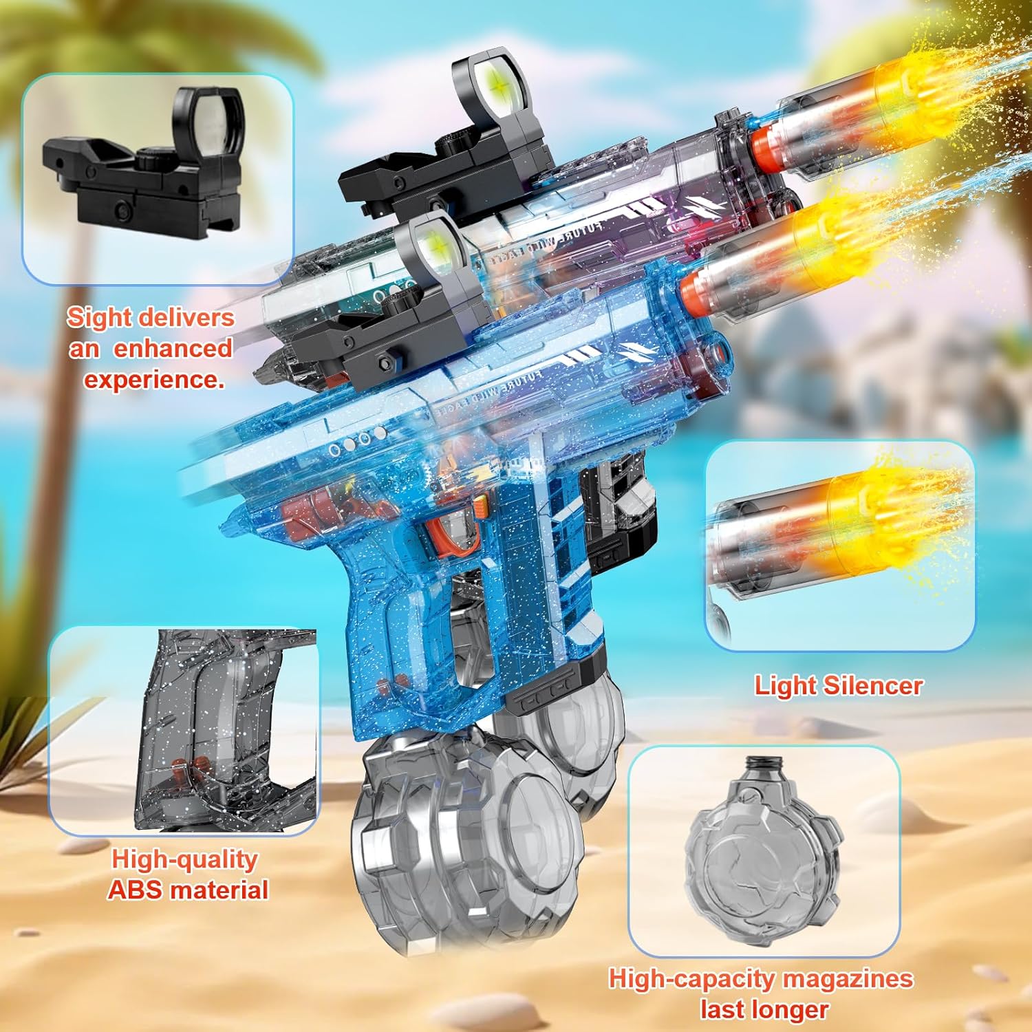 Detalle de UROINT Pistola ad Acqua Elettrica per Bambini (2 pezzi) — gittata fino a 10 m, LED, ABS