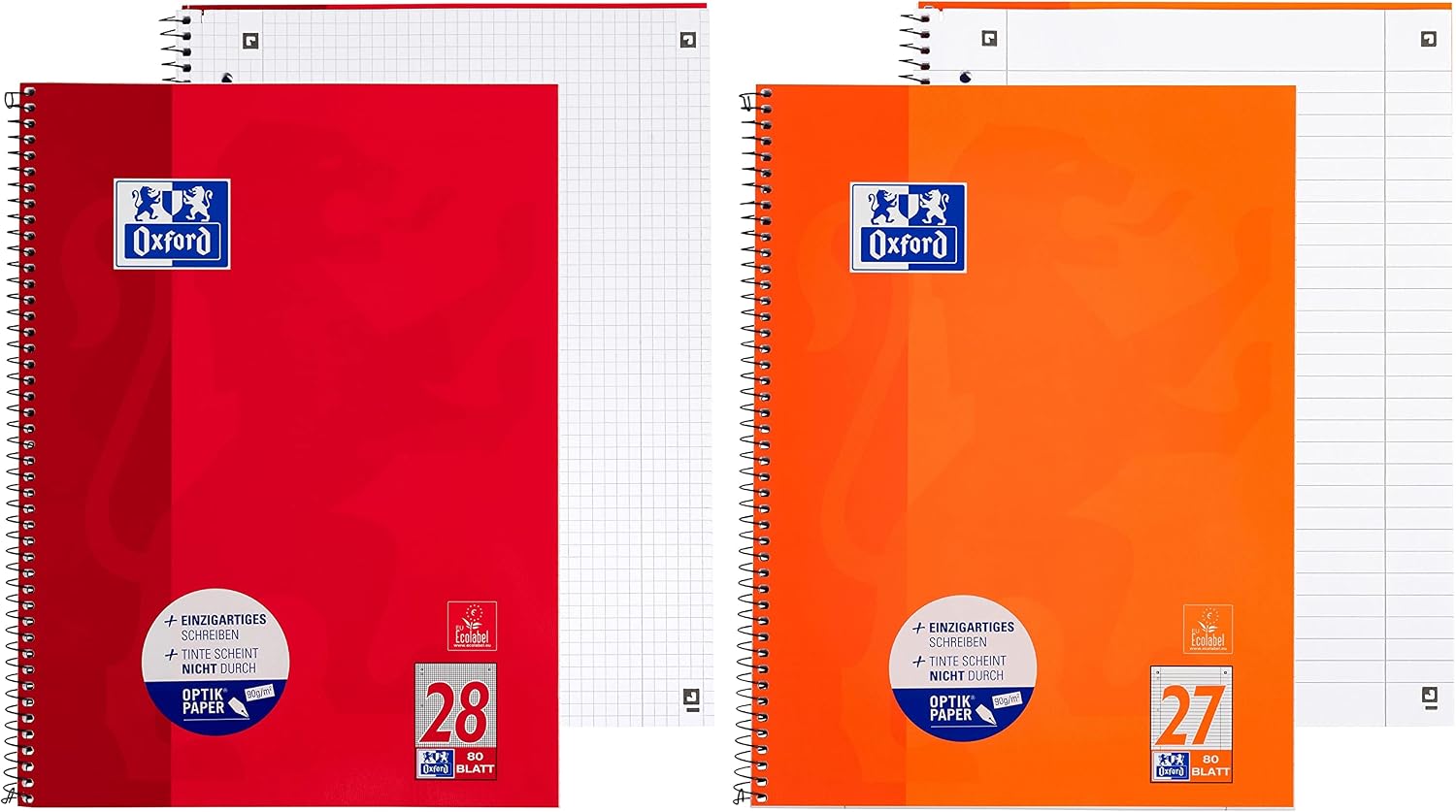 Thumbnail 1 de Oxford Collegeblock A4 kariert und liniert, 80 Blatt, rot/orange, 10 Stück