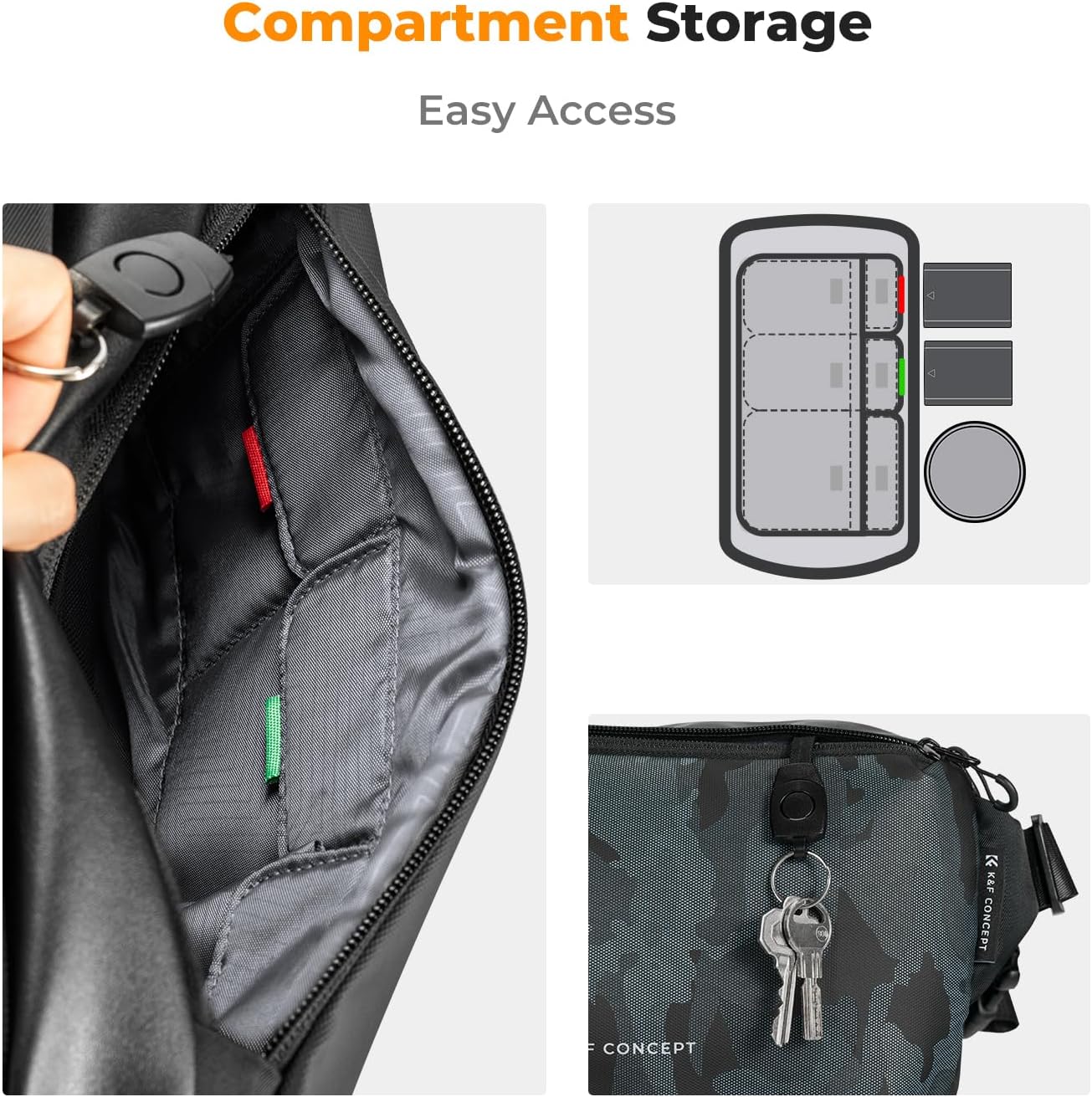 Detalle 2 de K&F CONCEPT borsa a tracolla impermeabile per fotocamera (10L) con divisori e tasca tablet fino a 9”