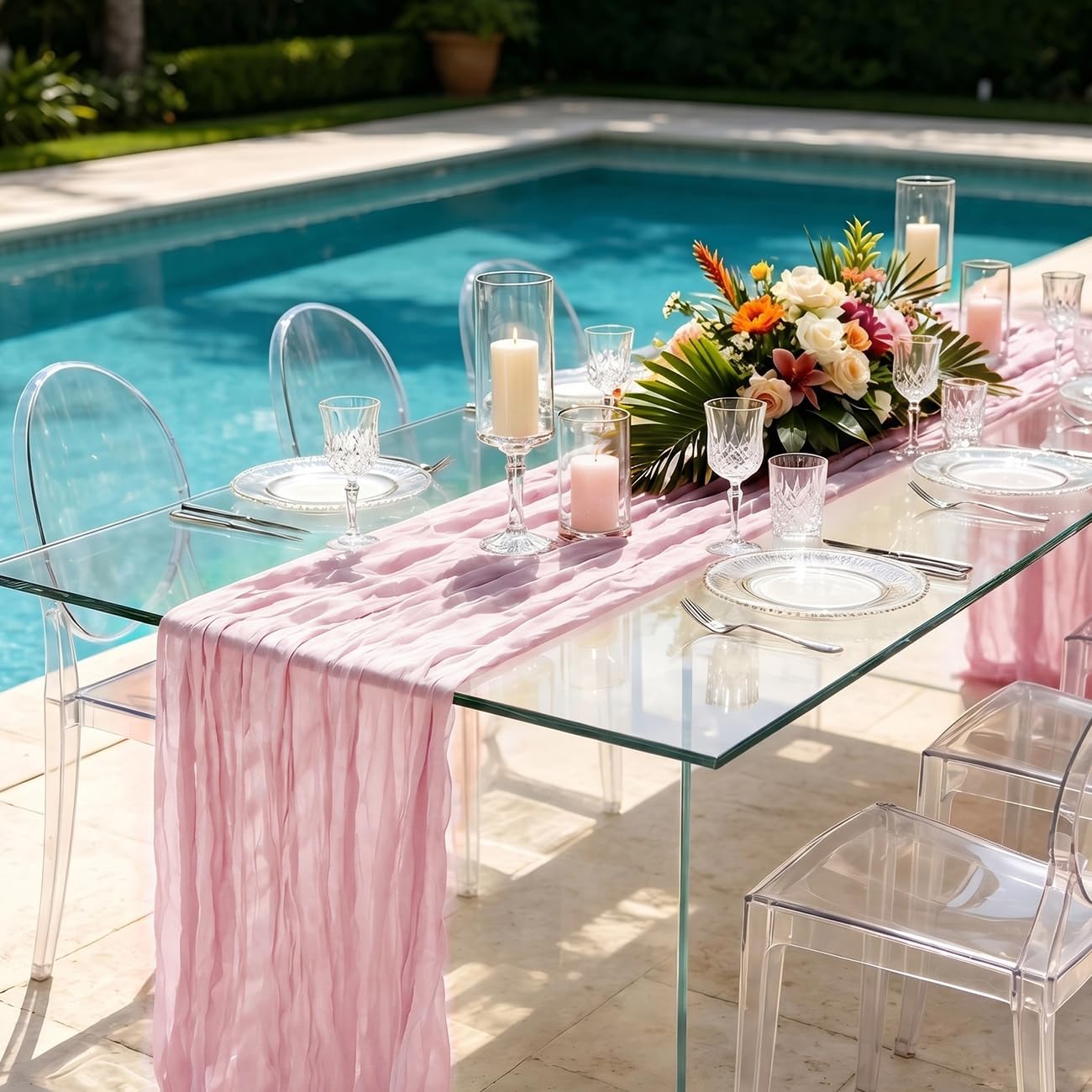 Detalle de 3 Pack Light Pink Cheesecloth Table Runners – 21 x 120 Inches Boho Gauze Sheer
