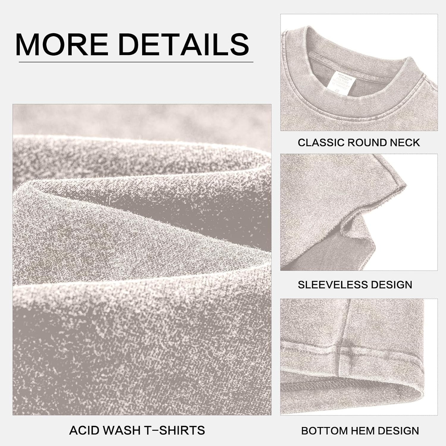 Detalle de Herren Kurzarm Sommer ärmelloses Fitness-Shirt „Washed“ aus Baumwolle – Muskelshirt fürs Training