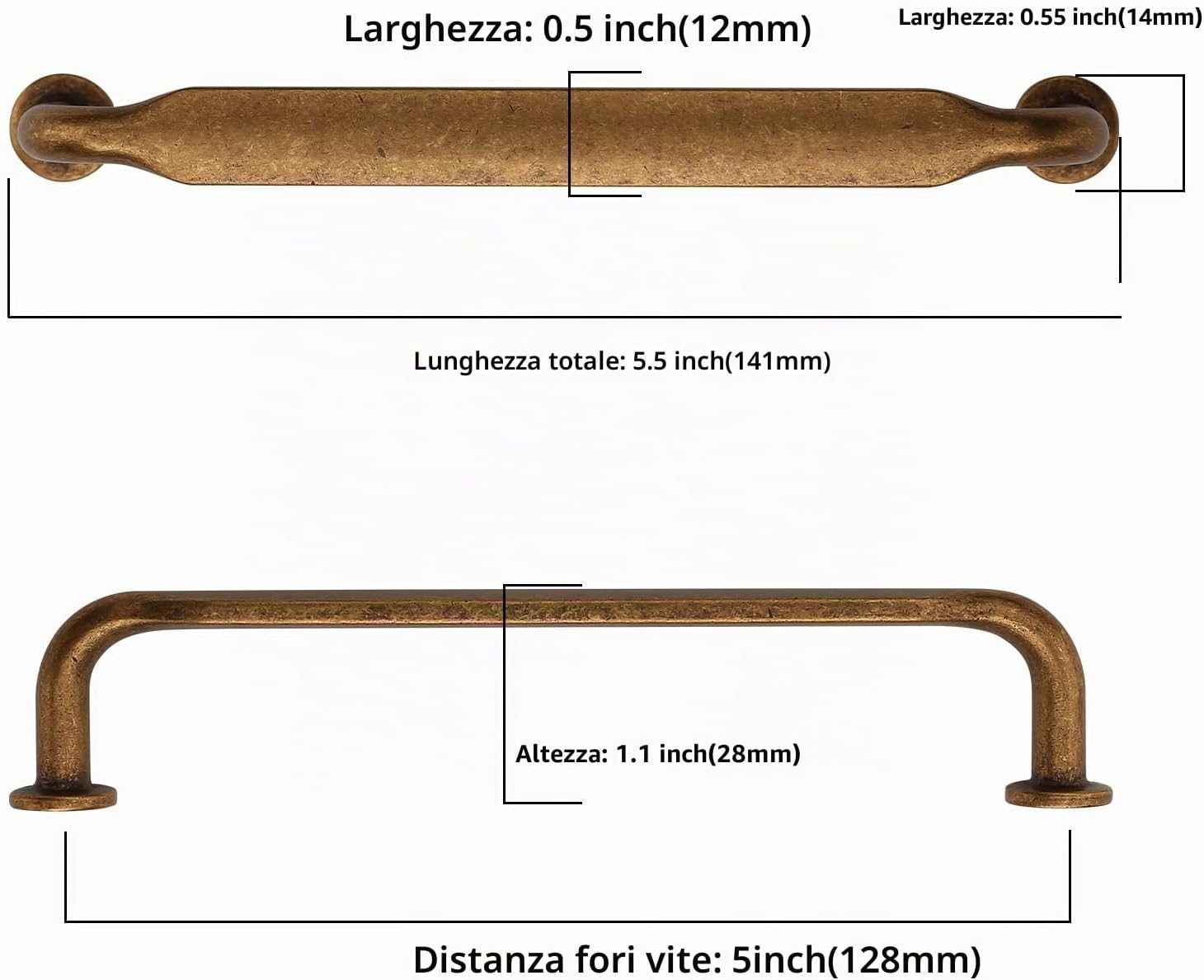Thumbnail 6 de Amerdeco set da 10 maniglie antiche per mobili da cucina con interasse fori 128 mm (bronzo) UK0071
