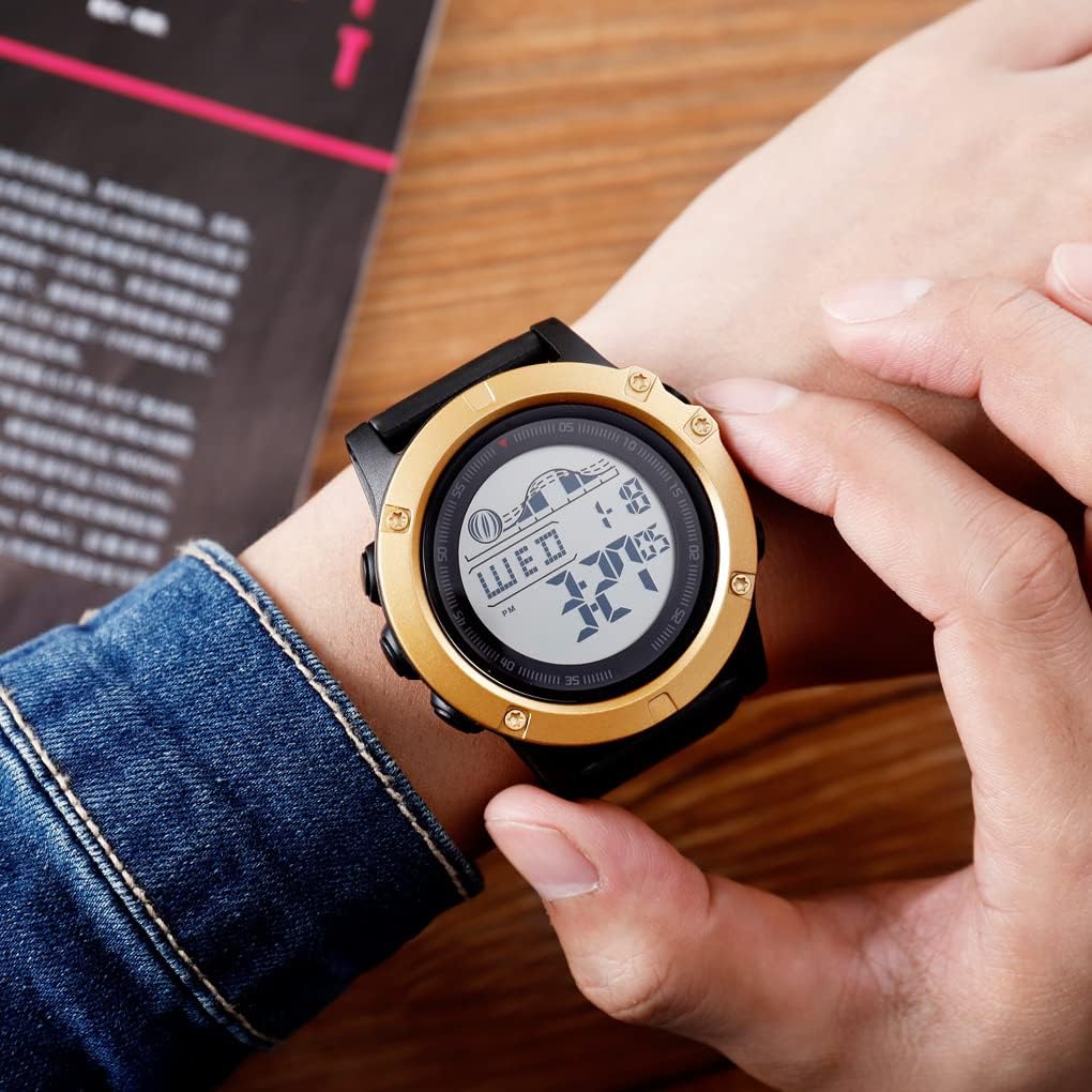 Detalle 2 de TONSHEN Herren Outdoor Digitaluhr 50M Wasserdicht mit LED-Hintergrundbeleuchtung – Stoppuhr, Countdown und Dual Time
