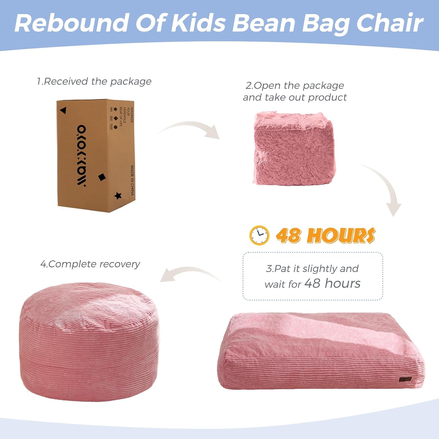 Detalle de MAXYOYO K06-Series Kids’ Convertible Bean Bag Chair, Pale Pink
